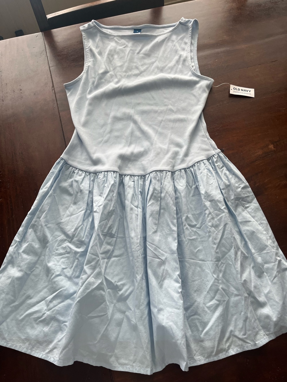 Old Navy Light Blue Midi Dress with Knit Bodice and Gathered Skirt